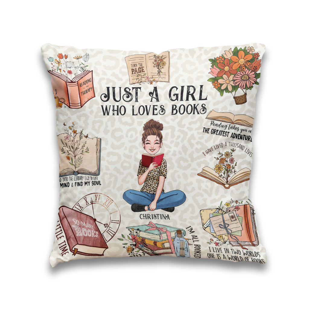 Coussin décoratif personnalisé « Juste une fille qui aime les livres »