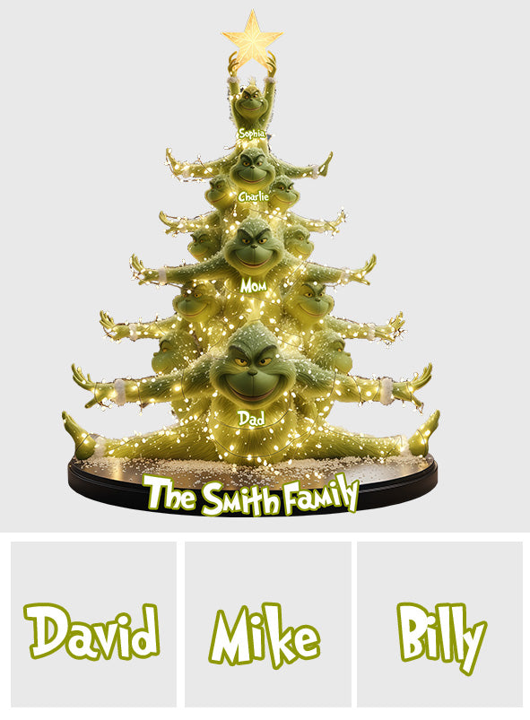 Famille de monstres verts - Étole de Noël personnalisée - Plaque acrylique sur mesure