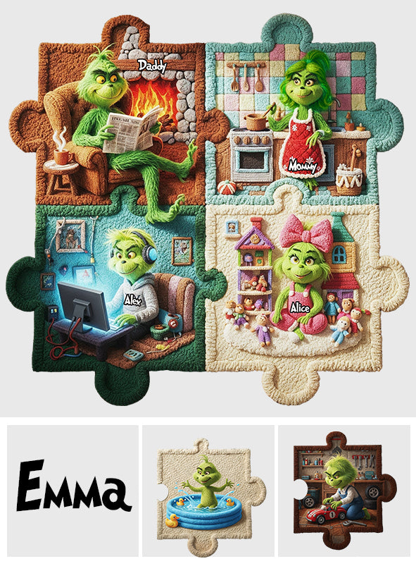 Grumpy Family Life Puzzle - Personalized Stole Christmas Non-Slip Tufted Rug
