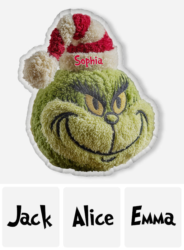 Cadeau de Noël Green Monster personnalisé avec n'importe quel nom - Coussin en forme d'étole de Noël personnalisé