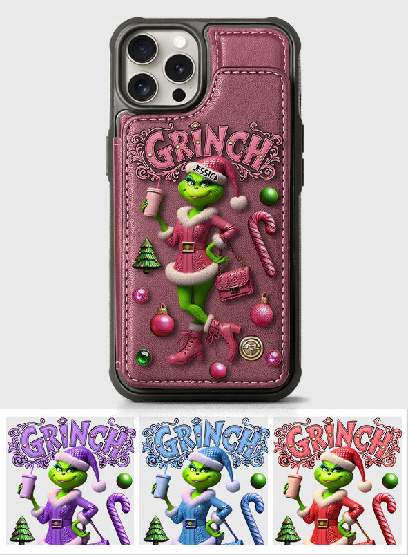 Joyeux Grinchmas - Étui portefeuille/téléphone personnalisé avec étole de Noël
