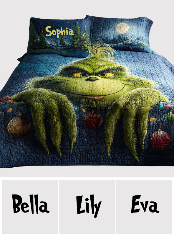 Green Furry Christmas - Personalized Stole Christmas Quilt Set