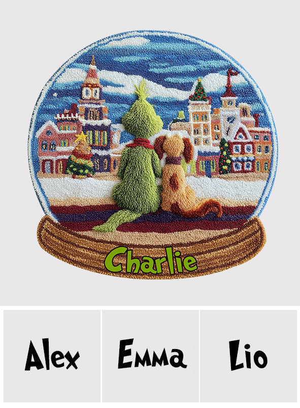 Grünes Monster mit Hund - Personalisierte Stola, rutschfester, getufteter Weihnachtsteppich