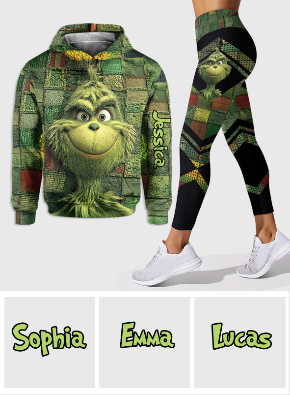 Grüne Weihnachten – Personalisierter Stola-Weihnachtshoodie und Leggings