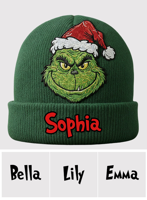 Fröhliche Grinchmas - Personalisierte Weihnachtsmütze mit Stola und Aufnähern
