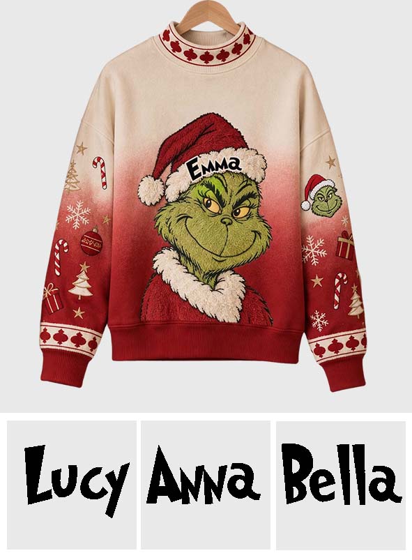 Green Monster Christmas - Personalized Stole Christmas Mock Neck Sweatshirt
