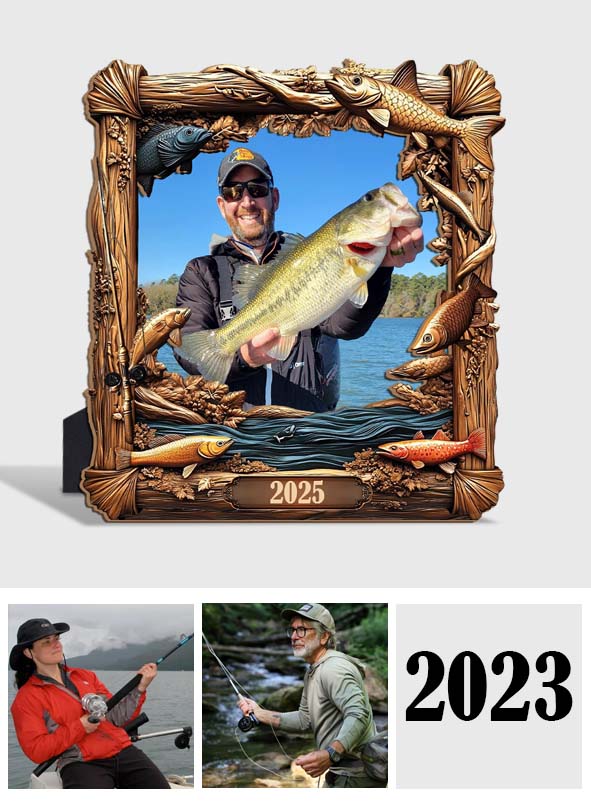 Souvenirs de pêche - Cadre photo personnalisé en forme de pêche