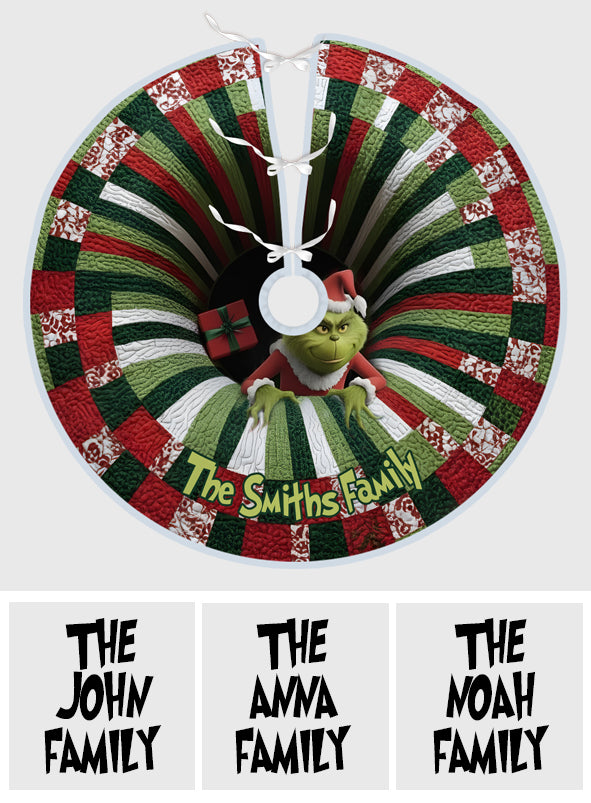 Green Naughty 3D Abyss Christmas Stolen Gifts - Personalized Stole Christmas Tree Skirt