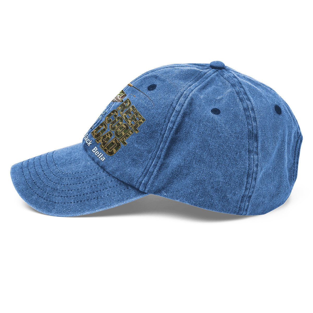 Reel Cool Dad – Personalisierte Angel-Jeanskappe aus gewaschenem Denim