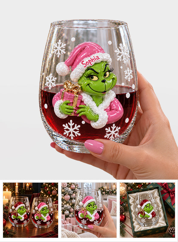 Merry Mischief - Personalized Stole Christmas All Over Wine Glass