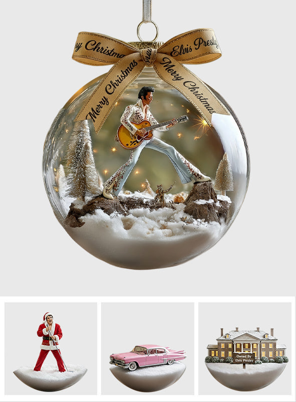 Merry Christmas King Of Rock - Personalized King of Rock and Roll Snow Globe Ornament With Bow