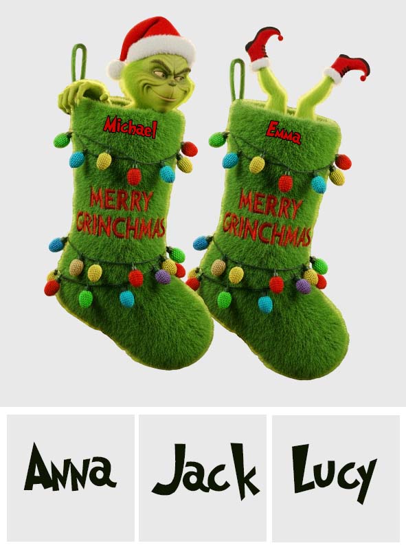 Merry Grinchmas - Personalized Stole Christmas Shaped Christmas Stocking