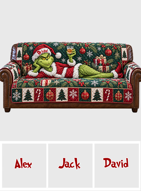 Merry Grinchmas - Personalized Stole Christmas Quilted Sofa/Couch Cover