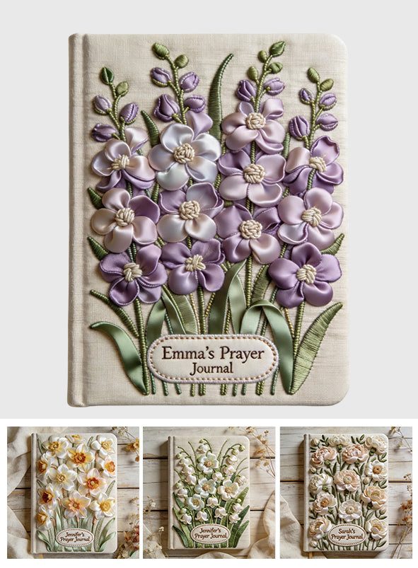 Journal en cuir chrétien personnalisé avec fleur et prénom de naissance