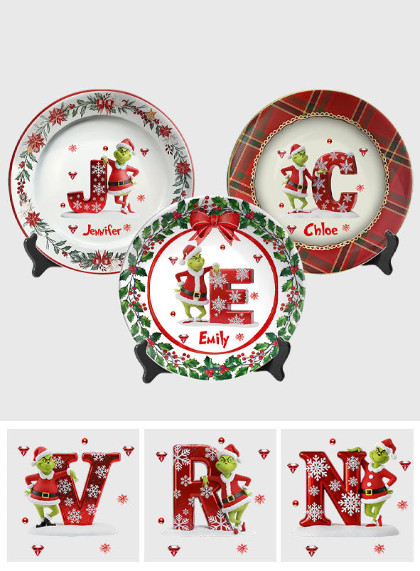 Frohe Weihnachten – Personalisierter runder Keramikteller mit Stola-Motiv