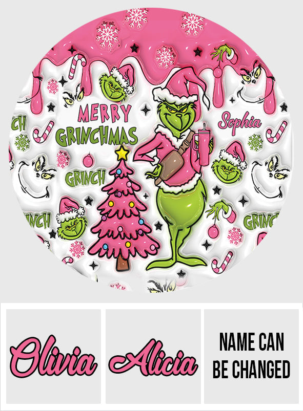 Fröhliche Grinchmas - Personalisierter runder Weihnachtsteppich mit Stola