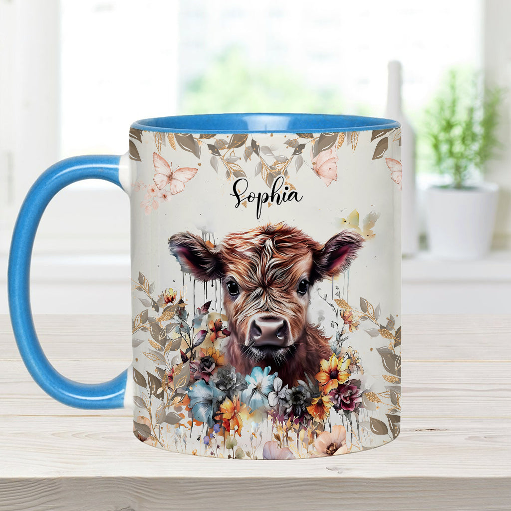 Mug personnalisé à motif vache florale