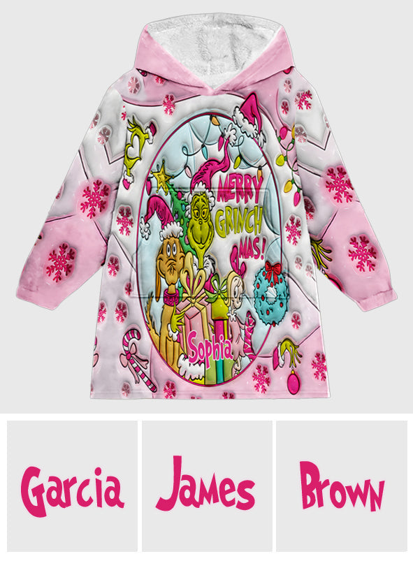Merry Grinchmas - Personalized Stole Christmas Blanket Hoodie