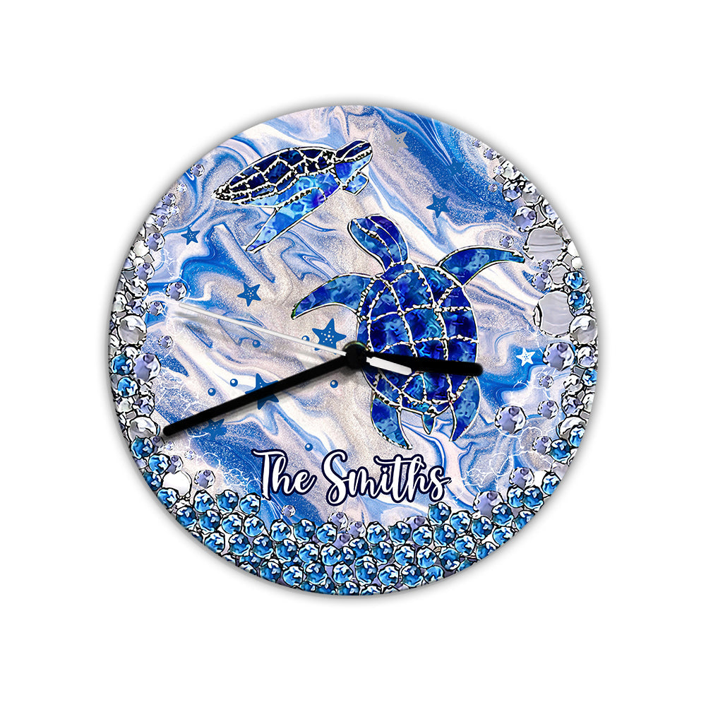 Horloge murale personnalisée Tortues bleues