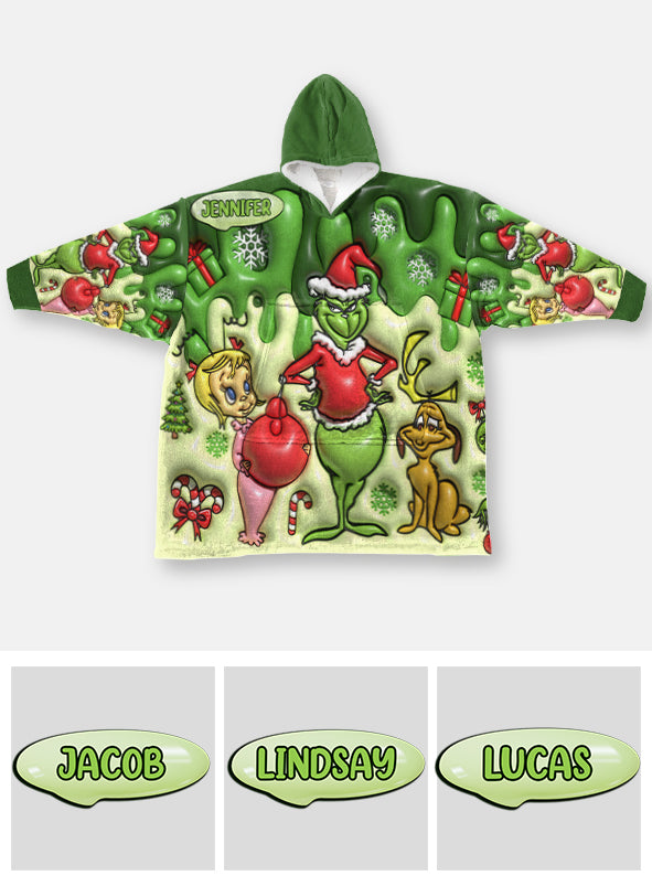 Merry Grinchmas - Personalized Stole Christmas Blanket Hoodie
