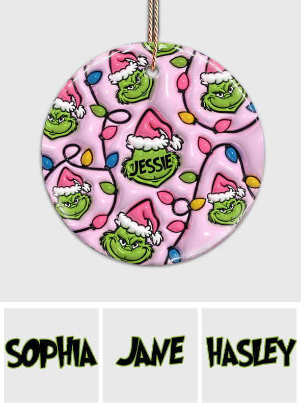 Green & Pink - Personalized Stole Christmas Ceramic Circle Ornament