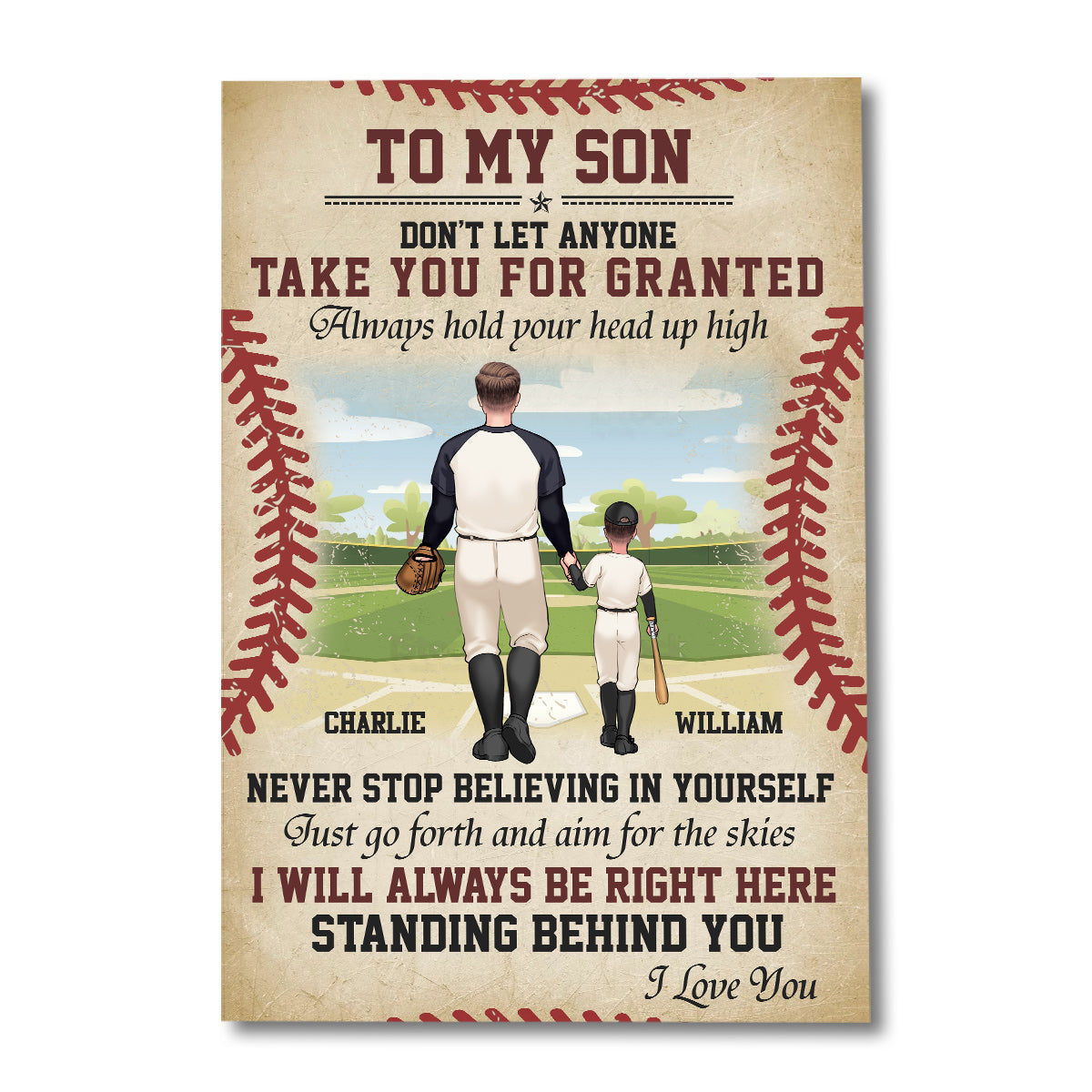 Je serai toujours là - Toile et affiche personnalisées sur le thème du baseball