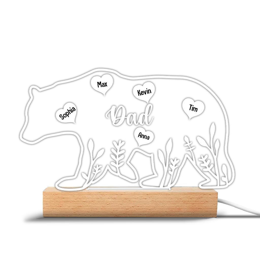 Maman Ours - Cadeau pour maman, papa, grand-mère, grand-père - Plaque lumineuse personnalisée