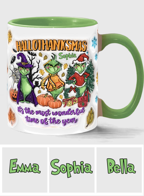 Happy Hallothanksmas - Personalized Stole Christmas Accent Mug