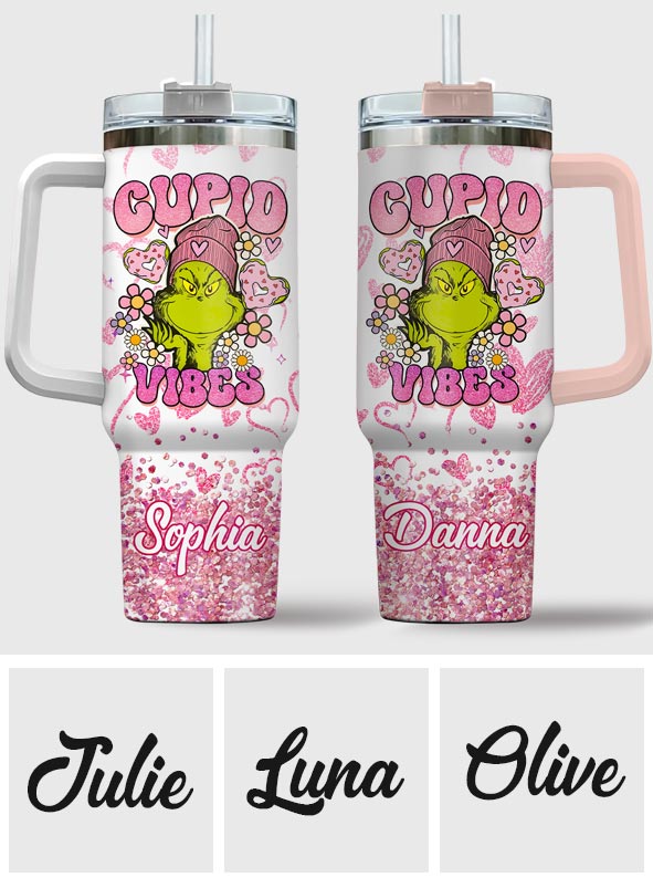 Cupid Vibes - Personalized Stole Christmas Tumbler With Handle