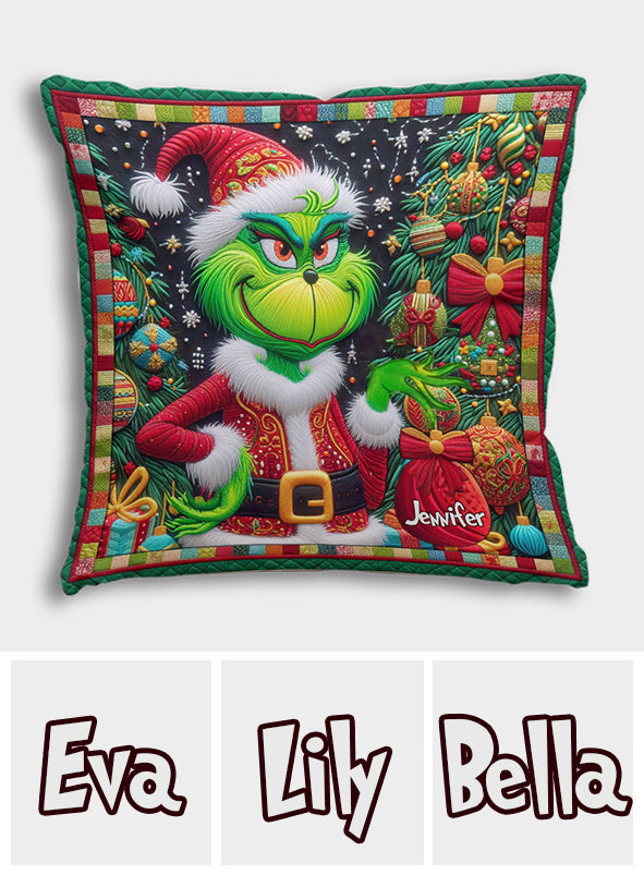 Joyeux Grinchmas - Coussin décoratif de Noël personnalisé avec étole