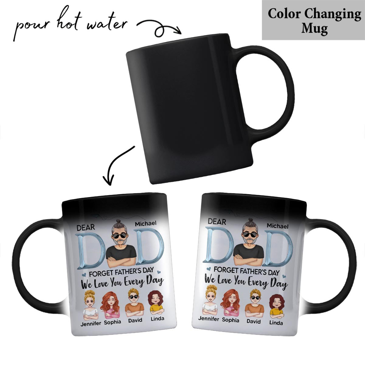Wir lieben dich jeden Tag, Papa – personalisierte Vater-Tasse