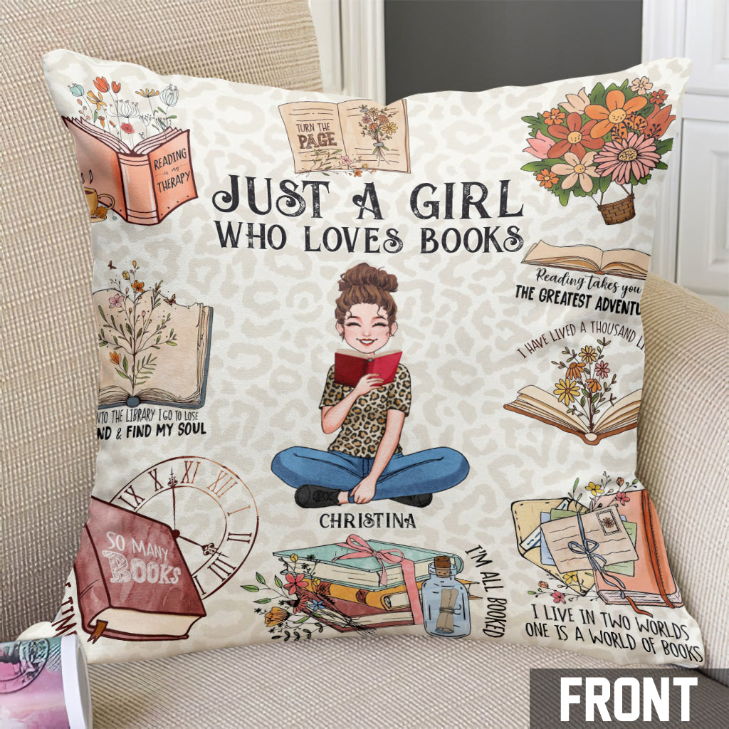 Coussin décoratif personnalisé « Juste une fille qui aime les livres »