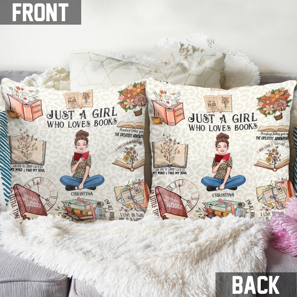 Coussin décoratif personnalisé « Juste une fille qui aime les livres »
