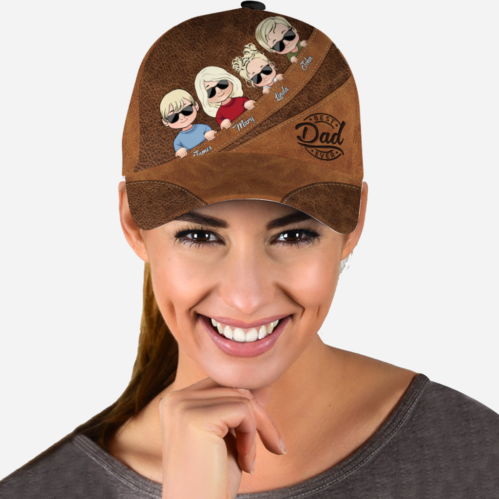 Meilleur papa du monde - Cadeau pour papa, grand-mère, grand-père, maman, oncle, tante - Casquette classique personnalisée en cuir imprimé d'un motif