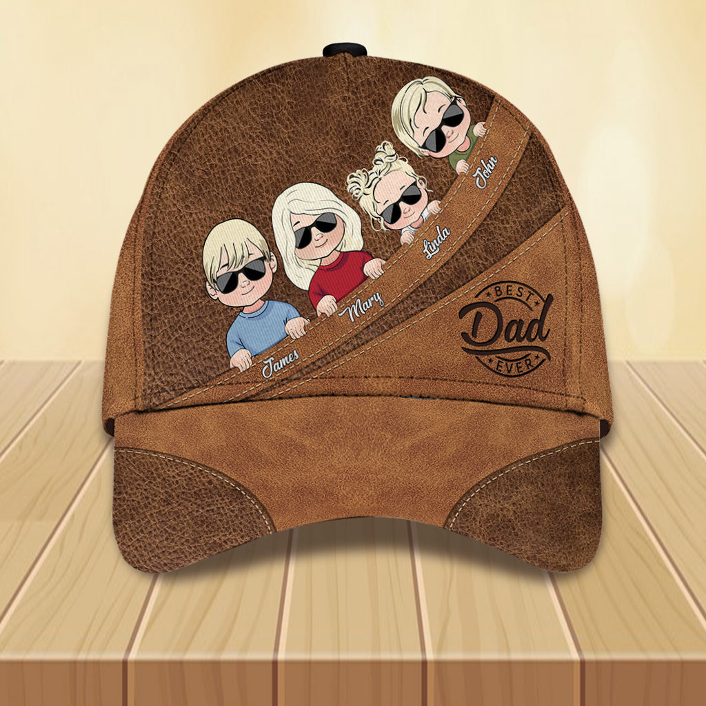 Meilleur papa du monde - Cadeau pour papa, grand-mère, grand-père, maman, oncle, tante - Casquette classique personnalisée en cuir imprimé d'un motif