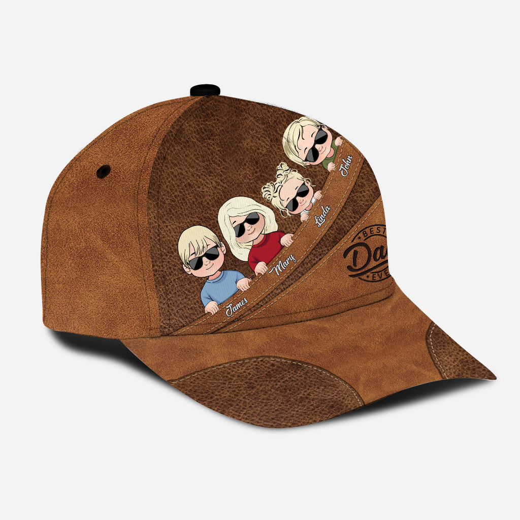 Meilleur papa du monde - Cadeau pour papa, grand-mère, grand-père, maman, oncle, tante - Casquette classique personnalisée en cuir imprimé d'un motif