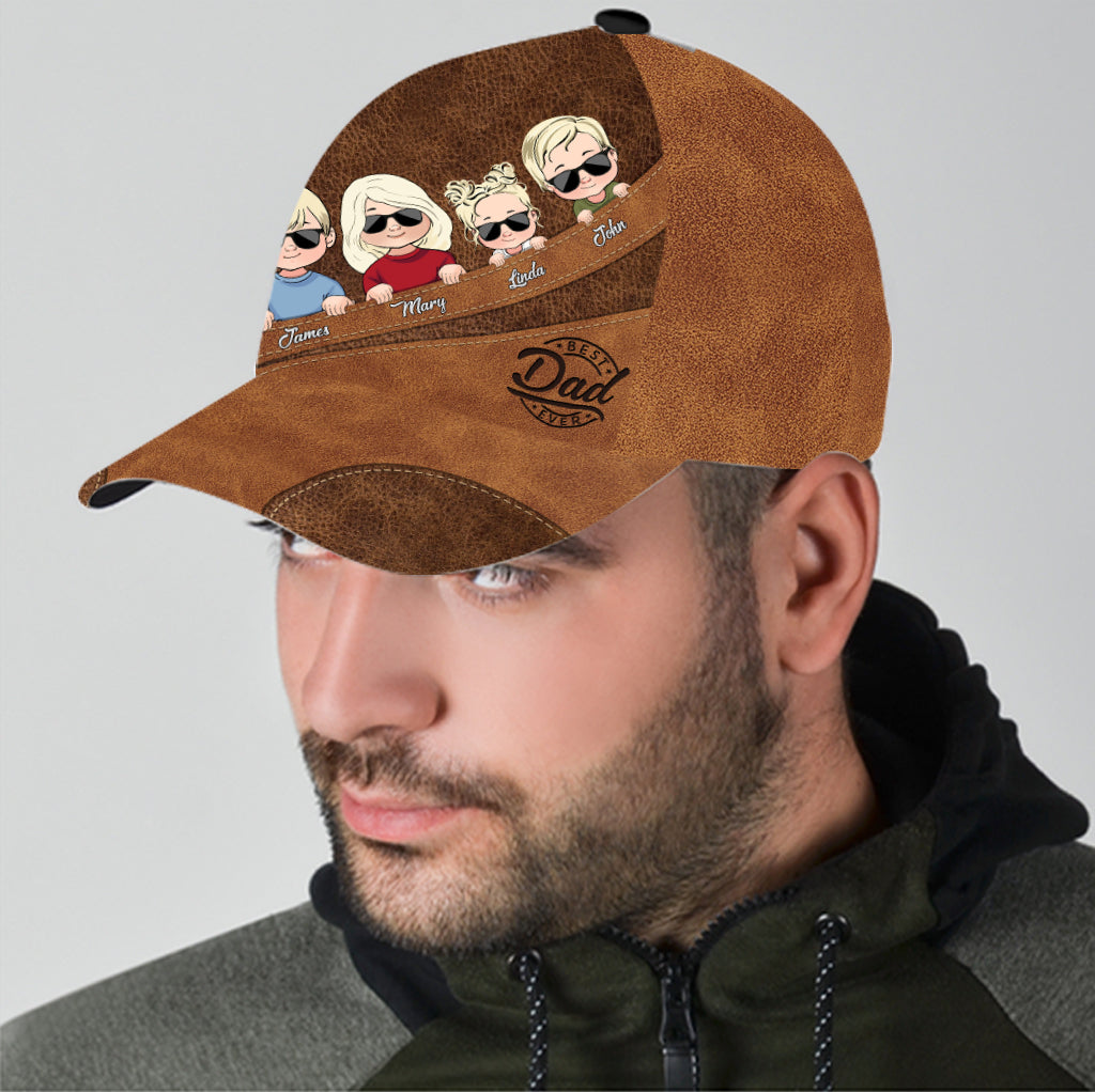 Meilleur papa du monde - Cadeau pour papa, grand-mère, grand-père, maman, oncle, tante - Casquette classique personnalisée en cuir imprimé d'un motif