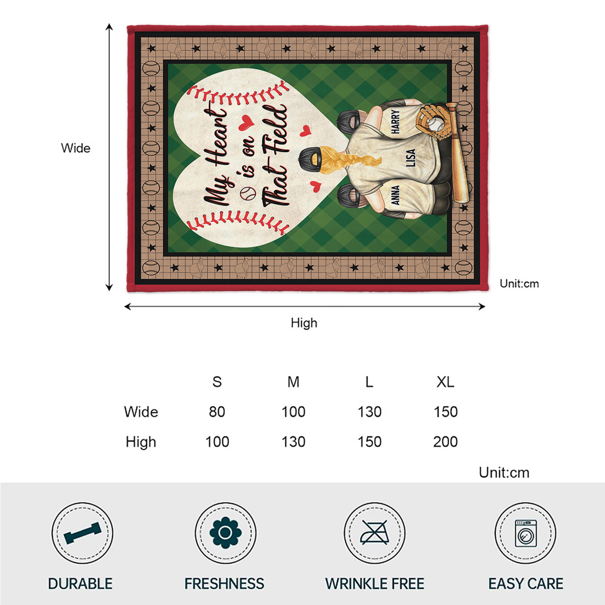 Mein Herz schlägt für dieses Spielfeld – personalisierte Baseballdecke