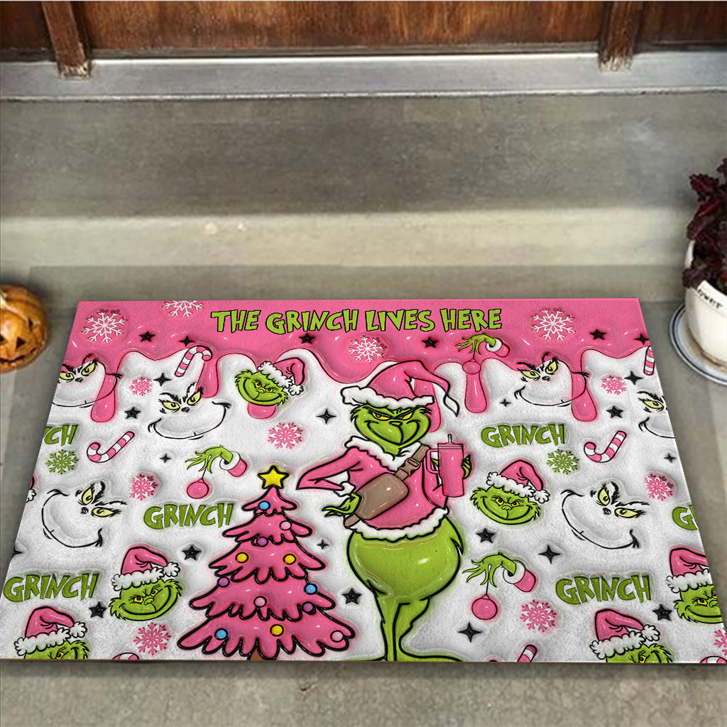 Le Grinch vit ici - Paillasson de porte personnalisé « Étole de Noël »
