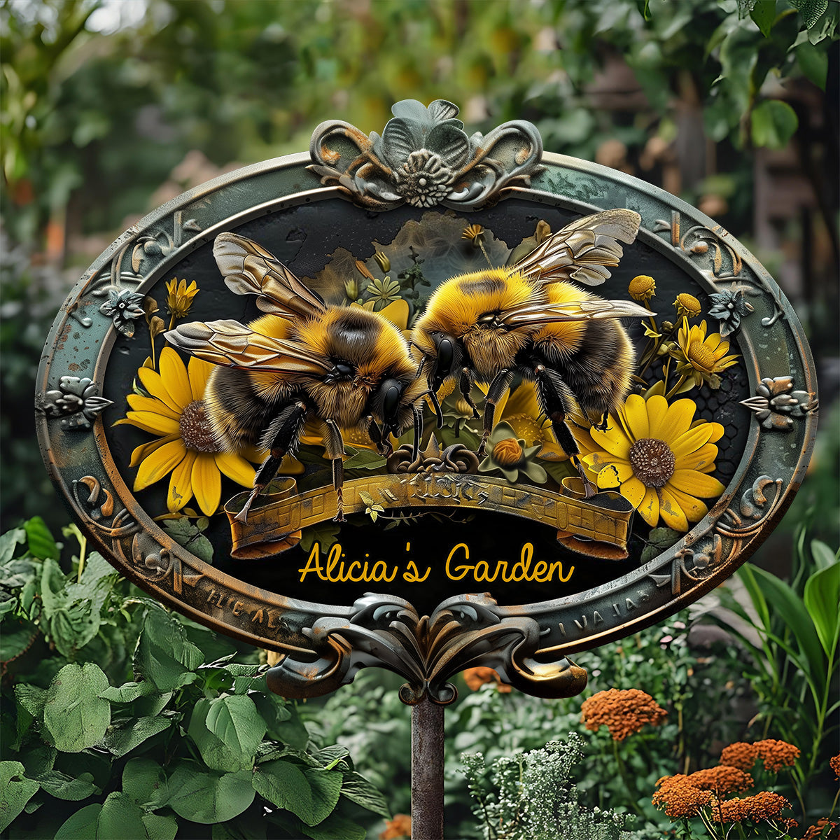 Jardin des abeilles - Panneau en métal découpé personnalisé pour le jardinage