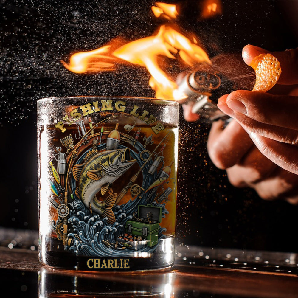 Vie de pêcheur - Verre à whisky personnalisé sur le thème de la pêche