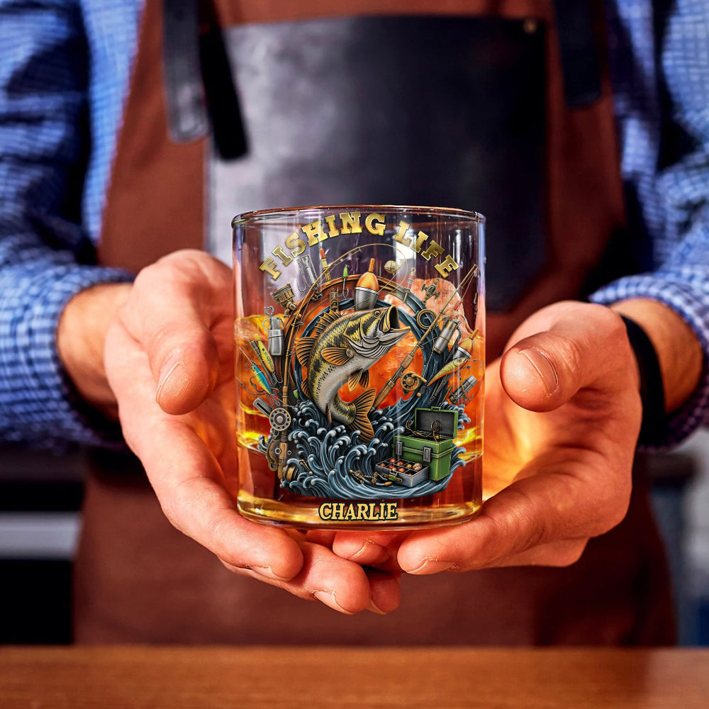 Vie de pêcheur - Verre à whisky personnalisé sur le thème de la pêche