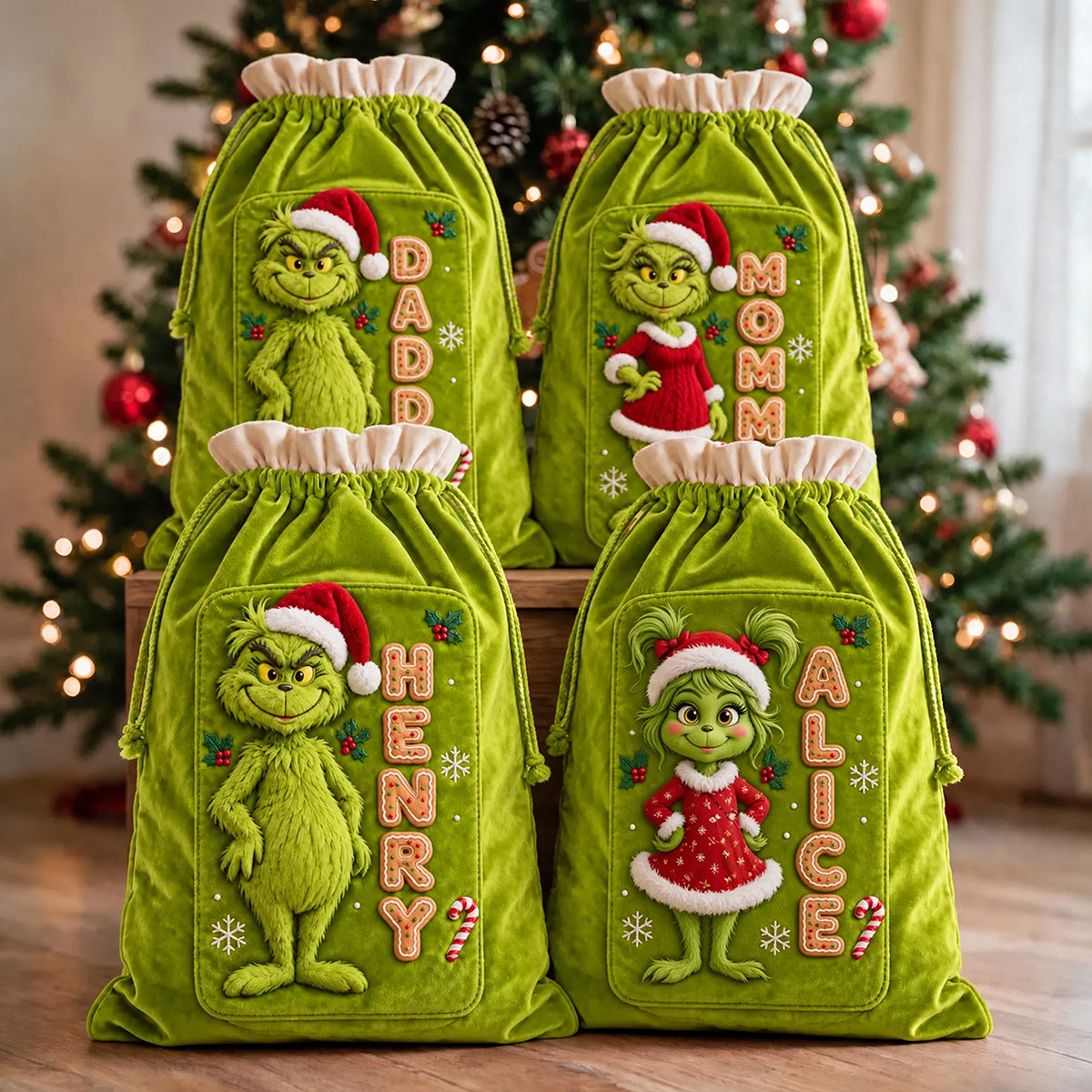 Merry Grinchmas - Personalized Stole Christmas Drawstring Tote Bag
