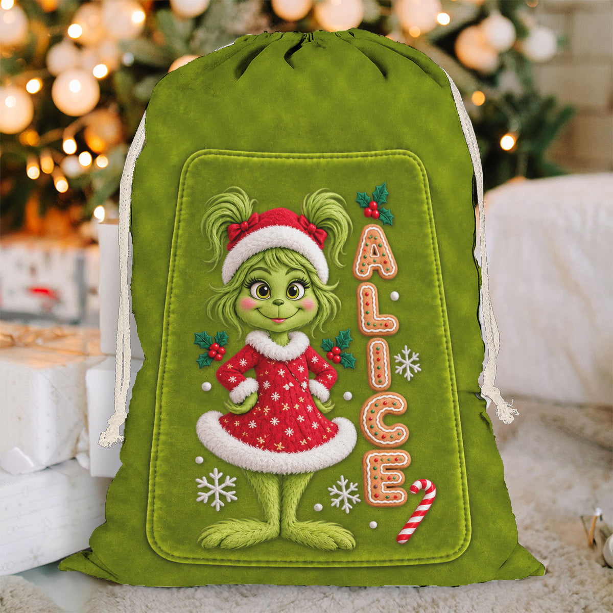 Merry Grinchmas - Personalized Stole Christmas Drawstring Tote Bag