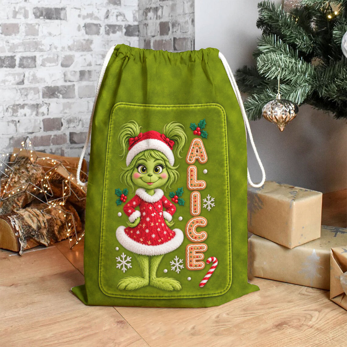 Merry Grinchmas - Personalized Stole Christmas Drawstring Tote Bag