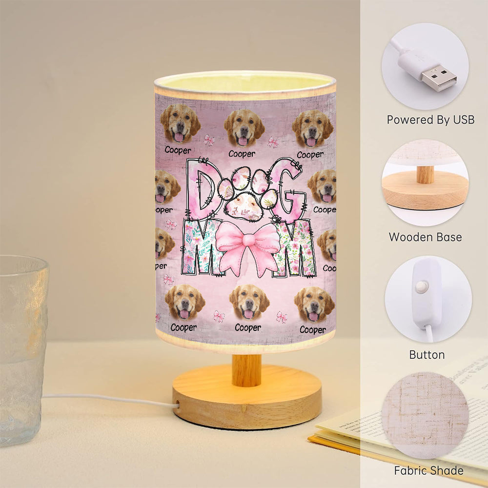 Floral Dog Mom - Personalized Dog Table Lamp with Wood Base