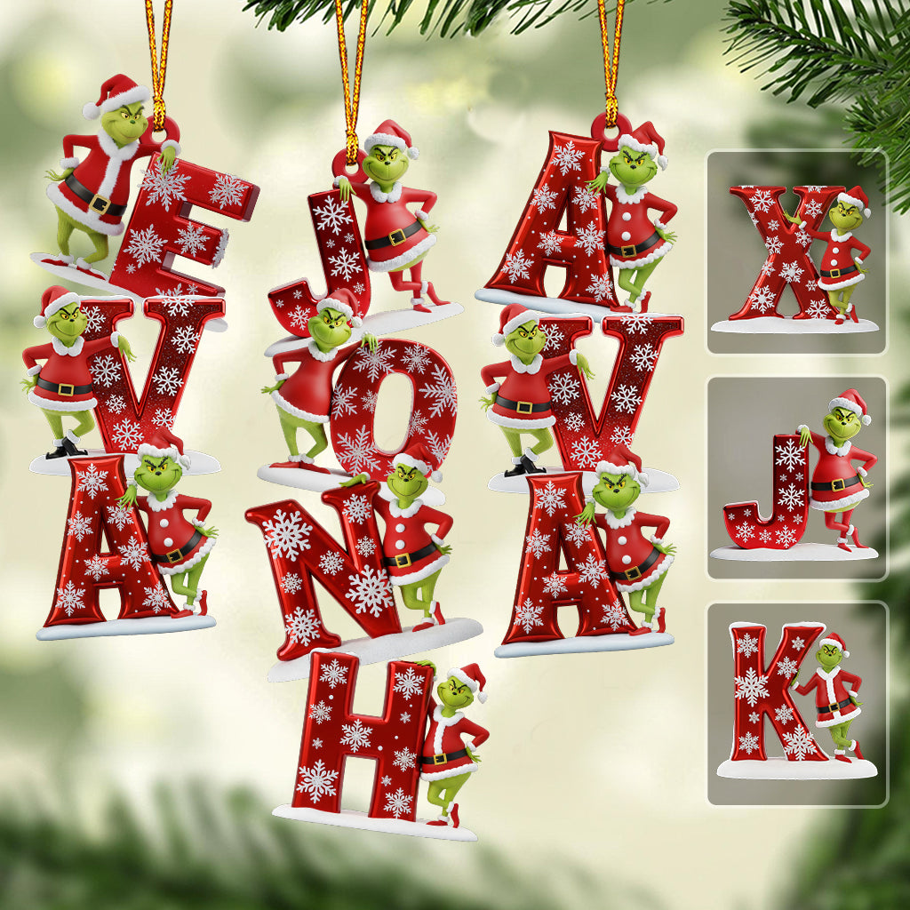 Perfekter grüner Monster-Namensbuchstabe - Personalisierte Stola, transparenter Weihnachtsschmuck