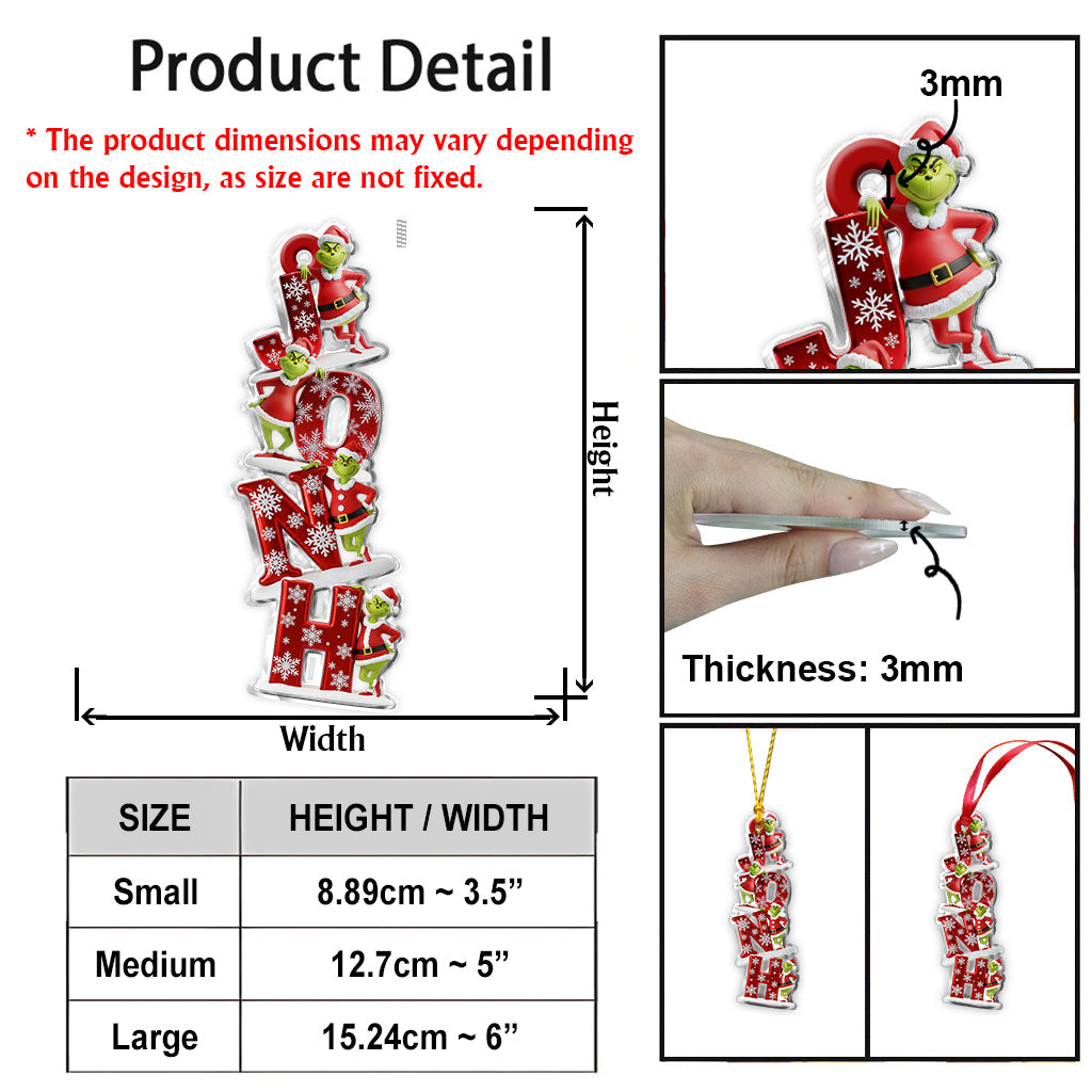 Perfekter grüner Monster-Namensbuchstabe - Personalisierte Stola, transparenter Weihnachtsschmuck