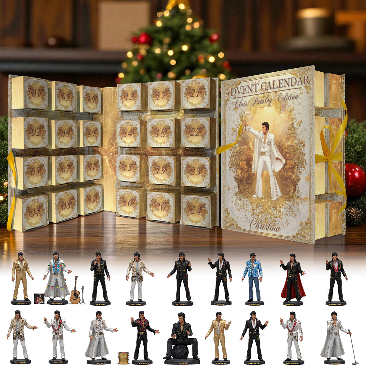 Der König des Rock 'n' Roll – Personalisierter, gefalteter Adventskalender mit Ornamenten