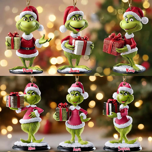 Grünes Monster mit Geschenk – Personalisierte Stola als Weihnachtsschmuck